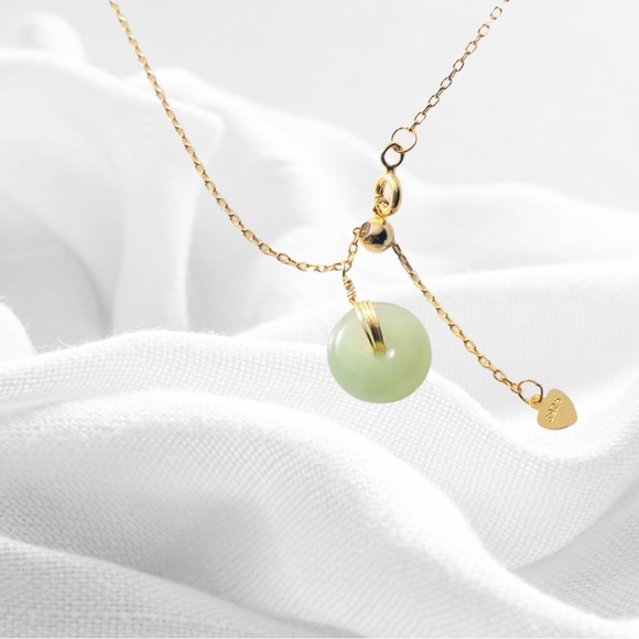 Green Jade 14kt Gold Real Sterling Silver Minimalist Necklace - Dainty - - Picture 4 of 12